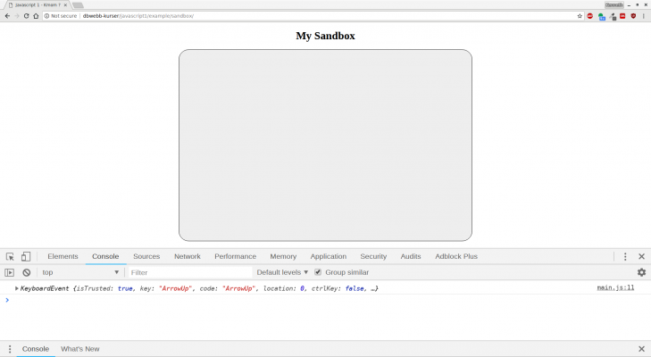 Ett KeyboardEvent i consolen