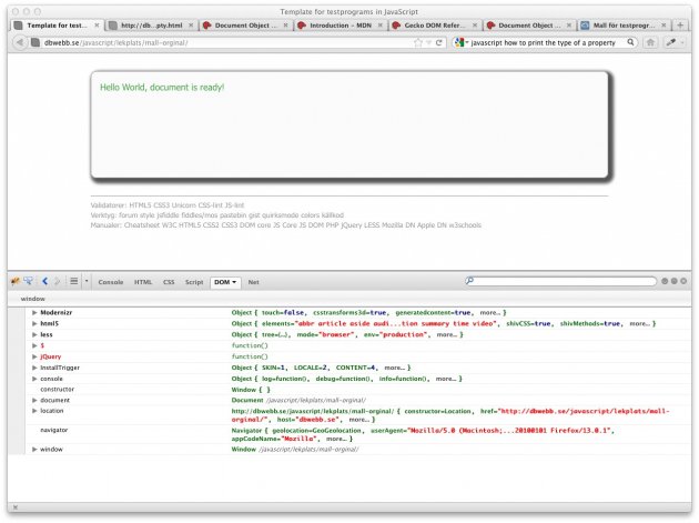 En översikt av JavaScript objekt via Firebug menyval