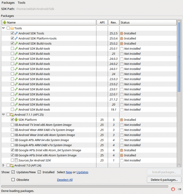 Android SDK manager behöver nu uppdateras.