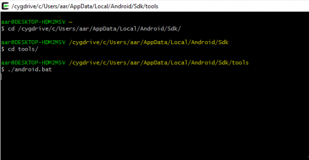 Installationen av Android SDK på Windows 10.