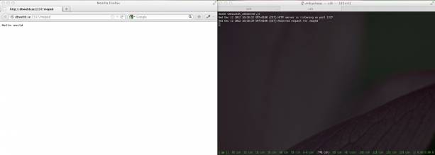 En http-server i node.js som svarar på http-förfrågningar på port 1337.