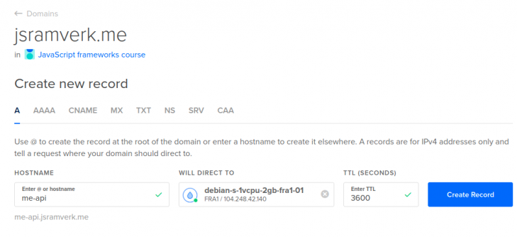 Digital Ocean subdomän