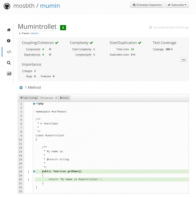 Scrutinizer ger enkel översikt till detaljer om code coverage.