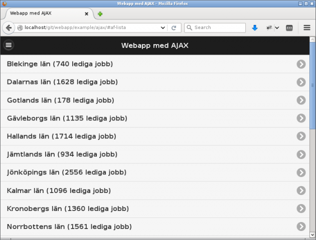 Sida som visar antalet lediga jobb samt platsannonser.