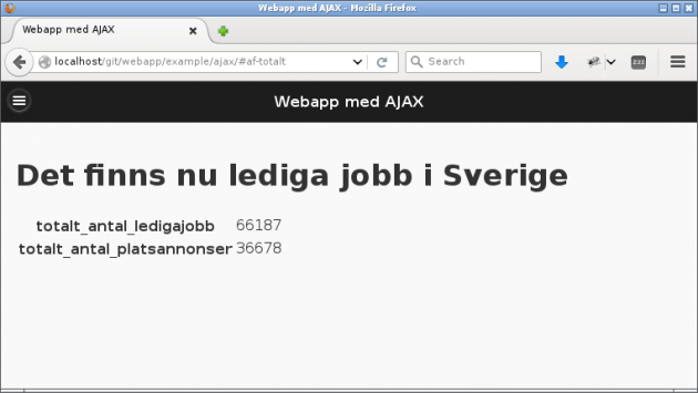 Sida som visar antalet lediga jobb samt platsannonser.