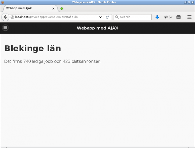 Undersida som visar lediga jobb och antal platsannonser i Blekinge.