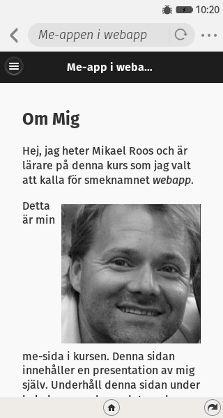 Här använder jag webbläsaren i Firefox OS för att testa min egen webbplats.