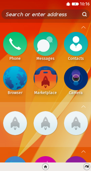 Välkomstskärmen till Firefox OS version 2.2.