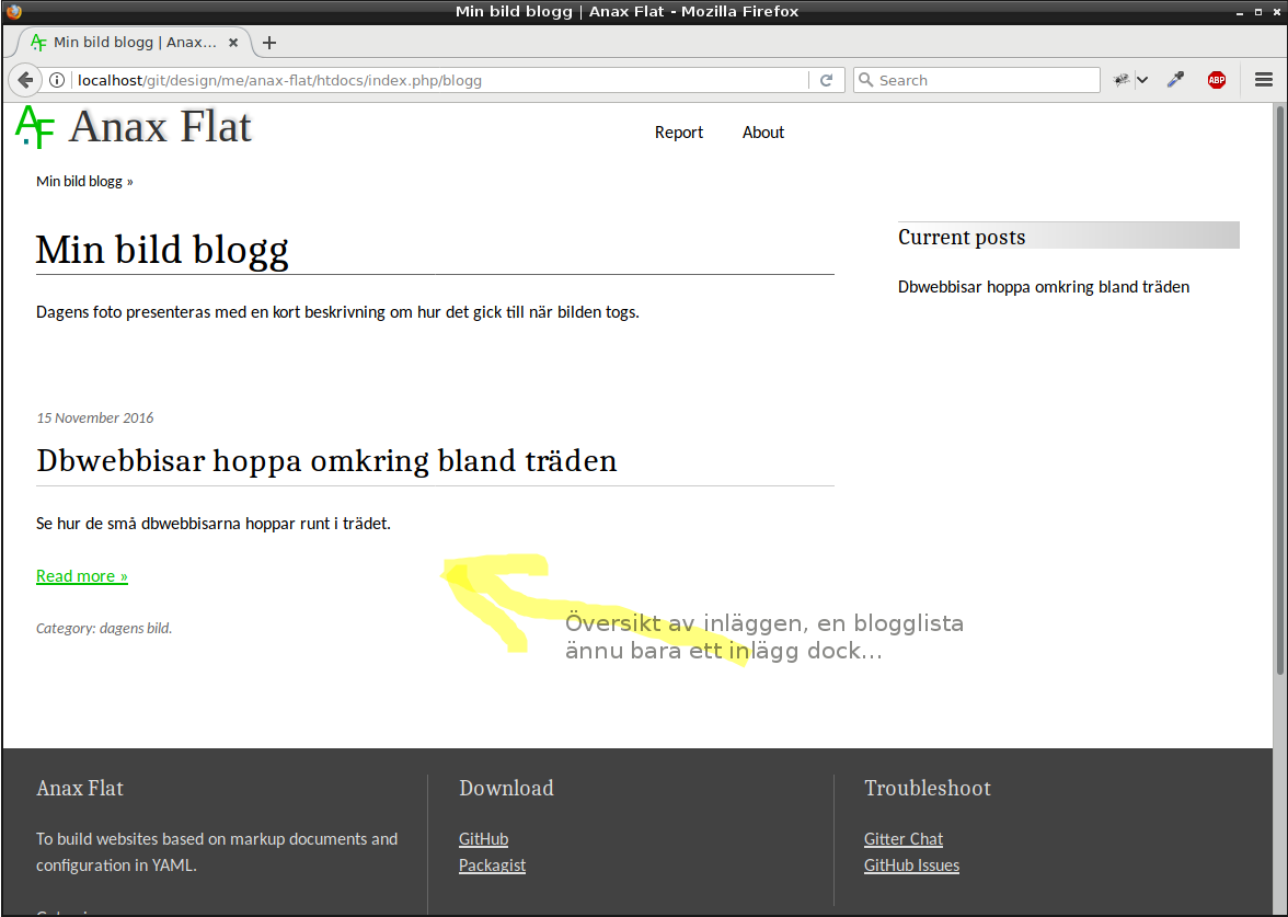 Första inlägget visas i blogglistan.