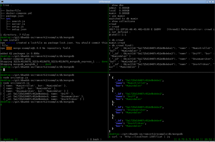 Databasen MongoDB tillsammans med klient, express och samlad i Docker.