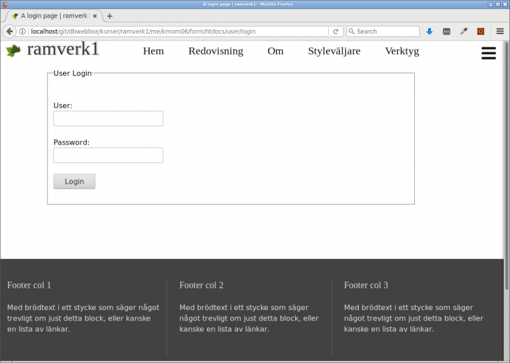En kontroller som visar en form modell för login.