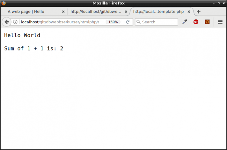 En mallsida med ett testprogram.
