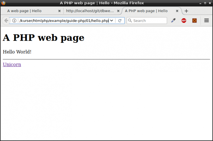 Nu hanteras webbsidan som en php-sida och webbservern processar den med hjälp av PHP.