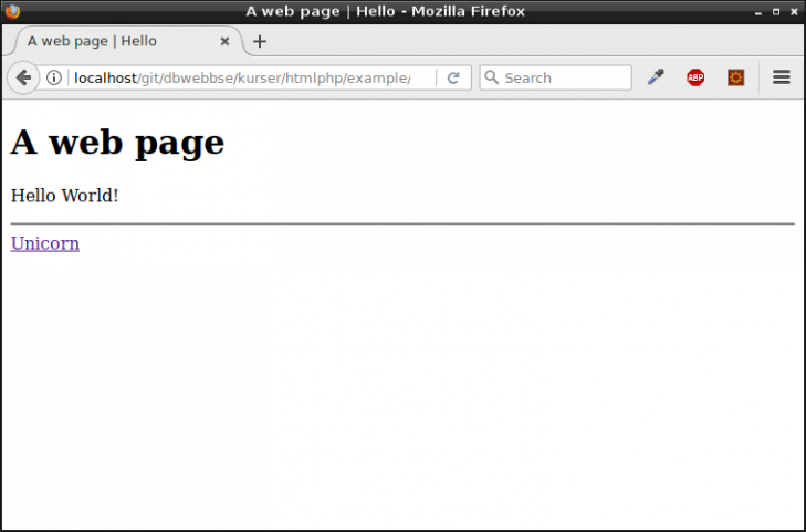 En vanlig webbsida i ren HTML.