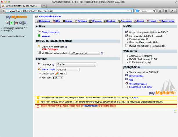 PHPMyAdmin finns tillgängligt via webbservern.