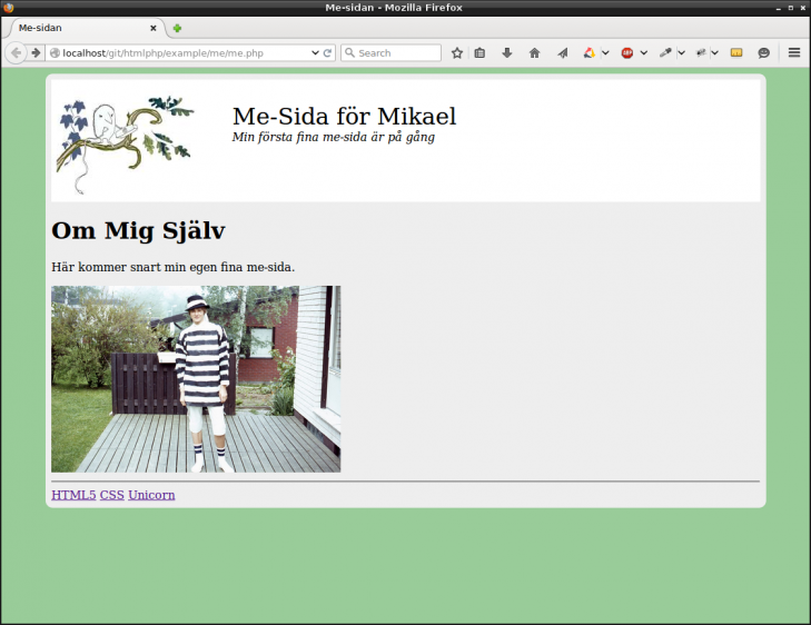 Me-sida, nu med header i form av logo, titel och slogan.