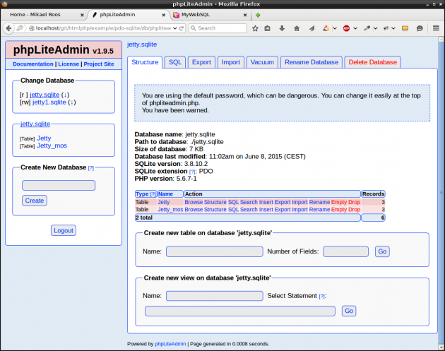 Jobba med databaserna i phpliteadmin.