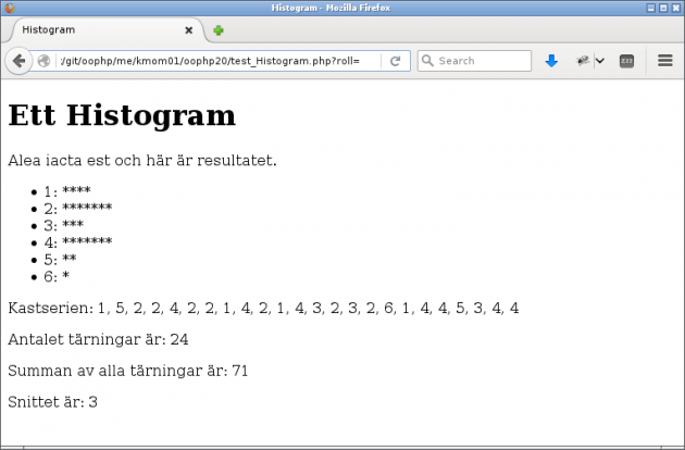 Ett histogram över tärningskast.