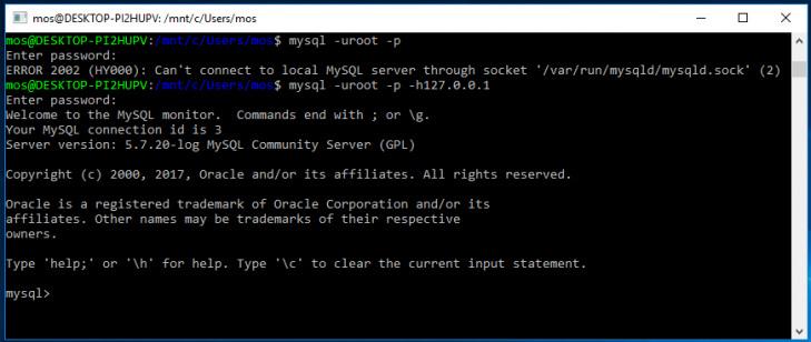 Startar terminalklienten på Windows 10 och Bash-terminalen.
