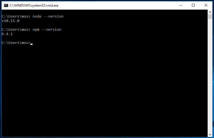 Node och npm är installerade i din Windows-maskin.
