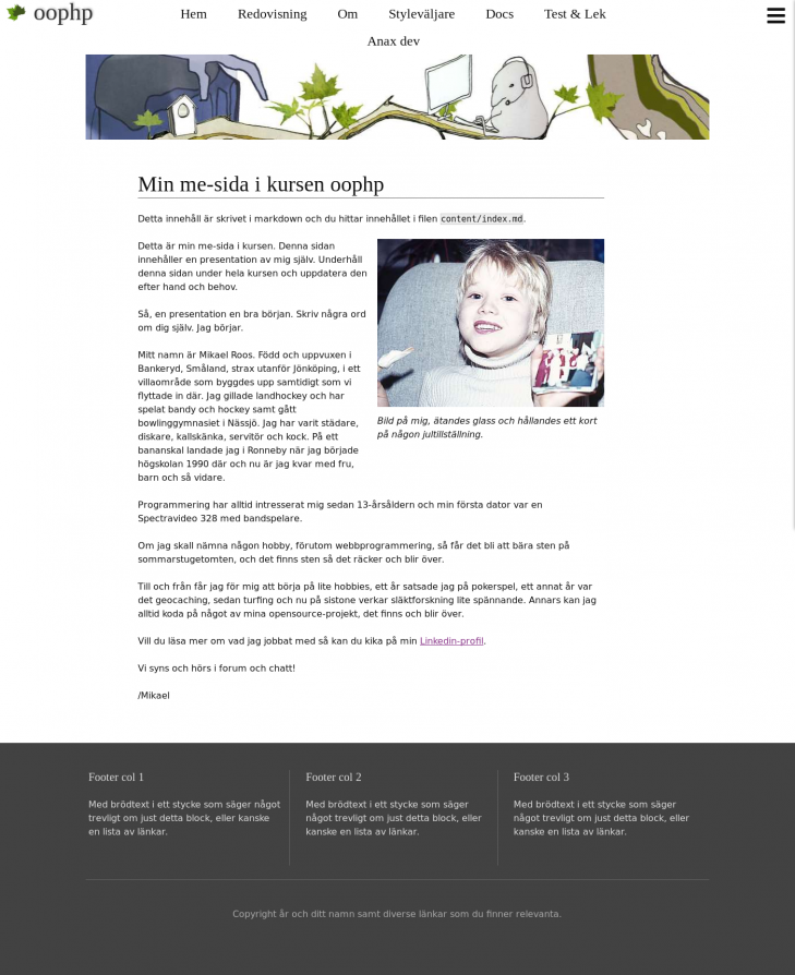 Mallen för me-sidan i oophp.