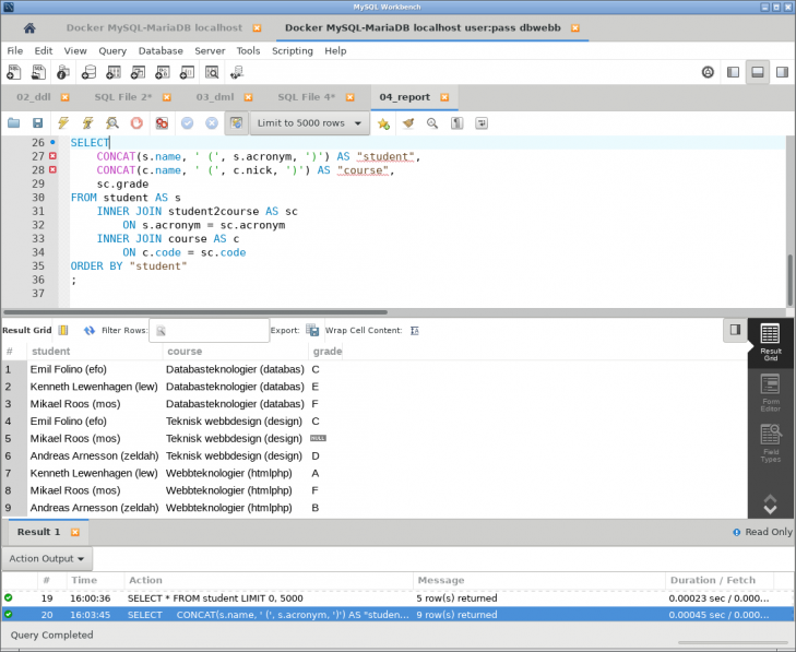 Nu kan vi även köra delar av de SQL-kommandon som finns i en fil.