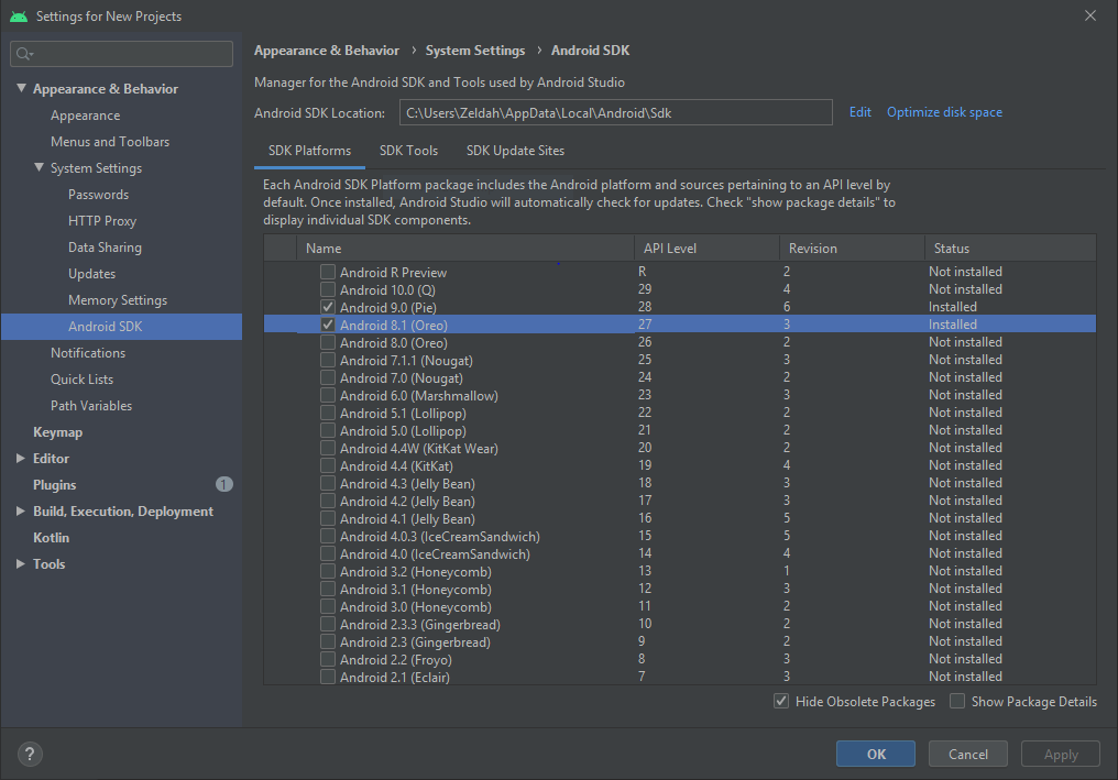 Android Studio SDK Manager.