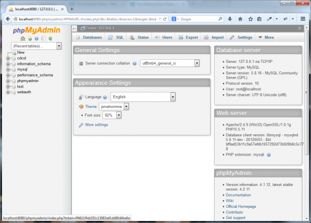 Så här ser det ut när du kör PHPMyAdmin i XAMPP.